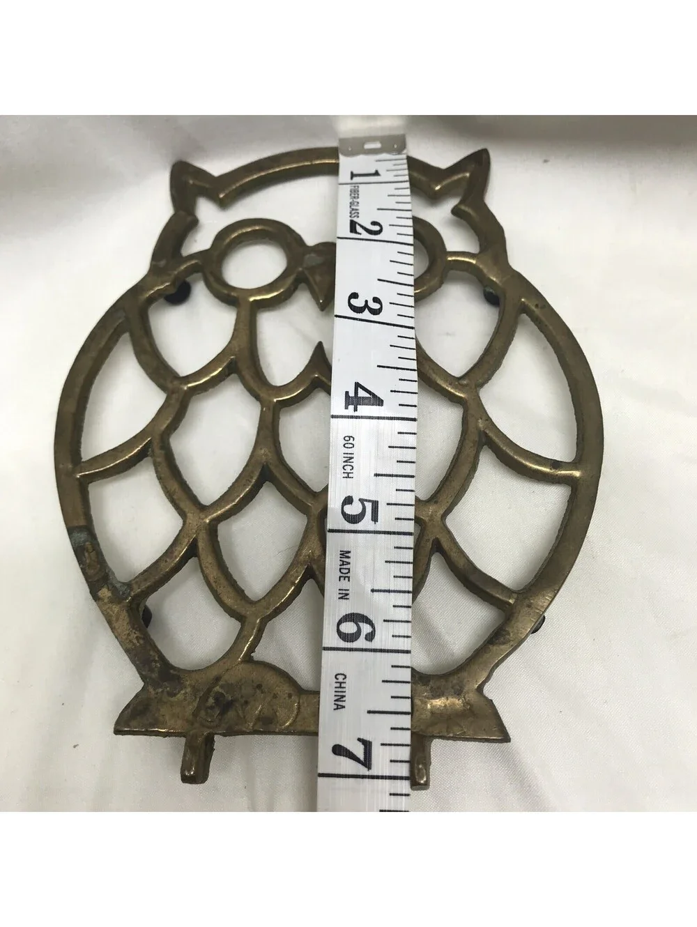 Vintage Brass Owl Trivet Made In Taiwan Patina 7”x5”  MCM Mid Century Modern